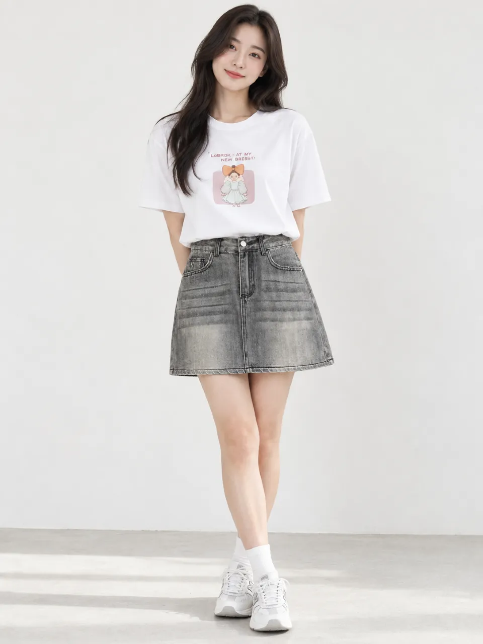 女孩插畫寬鬆 T 恤-3