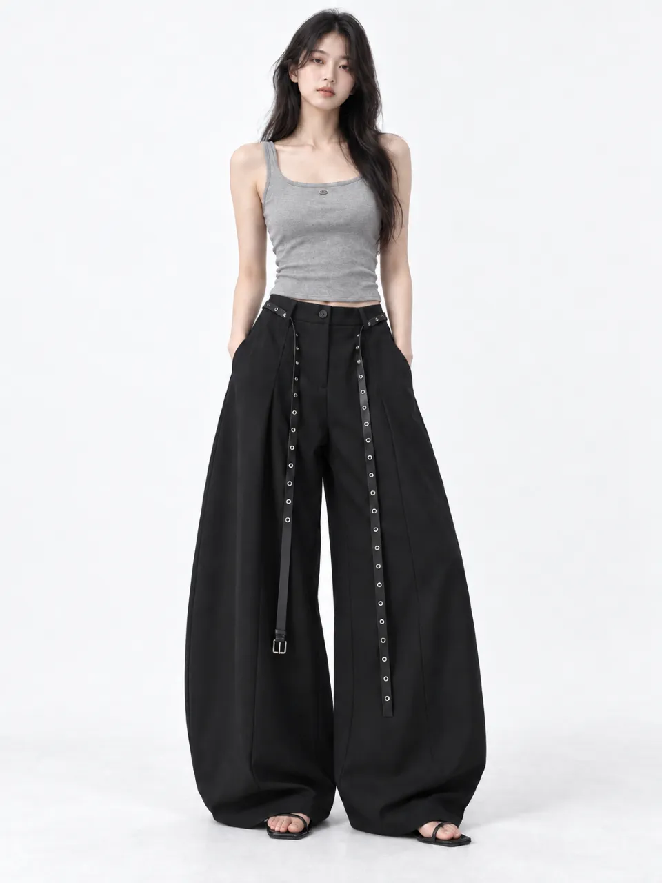 交叉美背羅紋細肩背心-2